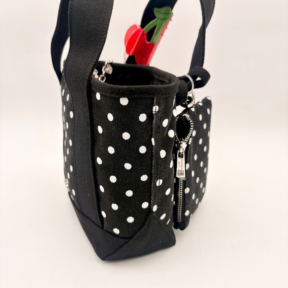 Madden Girl Polka Dot Mini Tote Bag Cherry Pouch Pom Pom Hair Clip Set Black MG - Picture 5 of 9